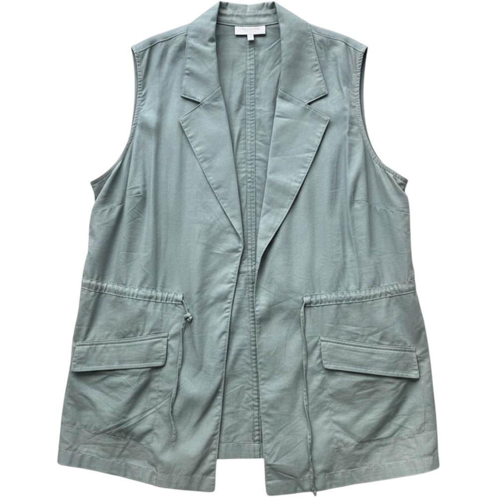 Talbots Woman Sage Green Utility Vest Drawstring Waist Pockets 3X Cotton Rayon